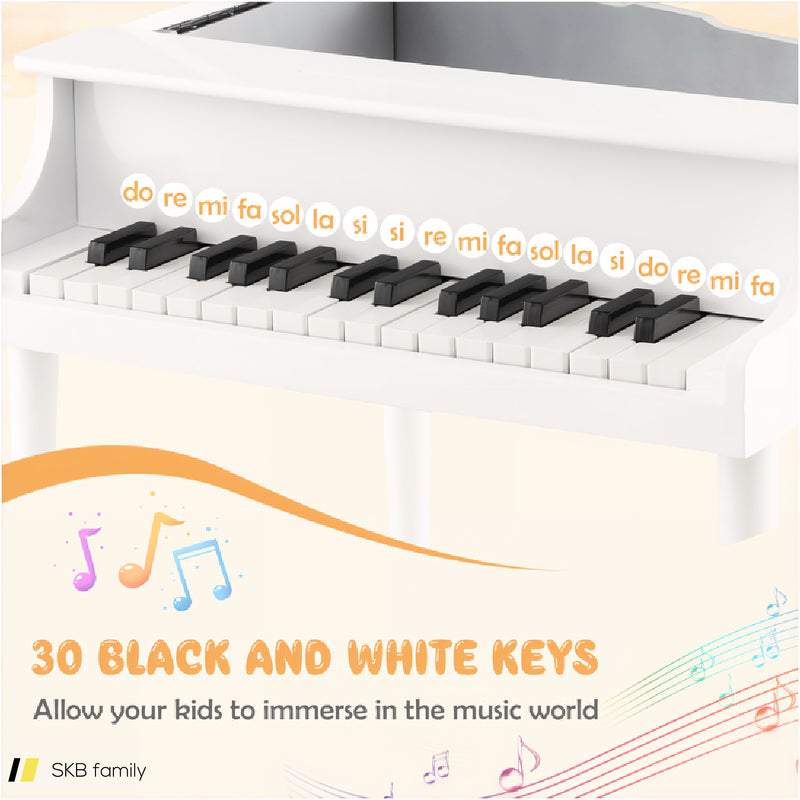 30-Key Wood Toy Kids Grand Piano With Bench And Music Rack 240515-229098