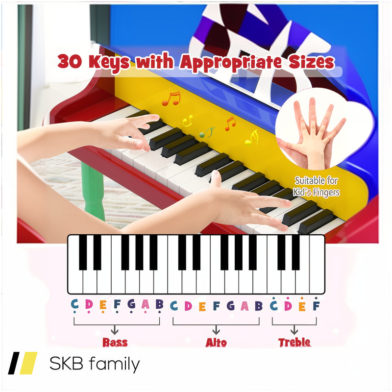 30-Key Wood Toy Kids Grand Piano With Bench And Music Rack 240515-229098