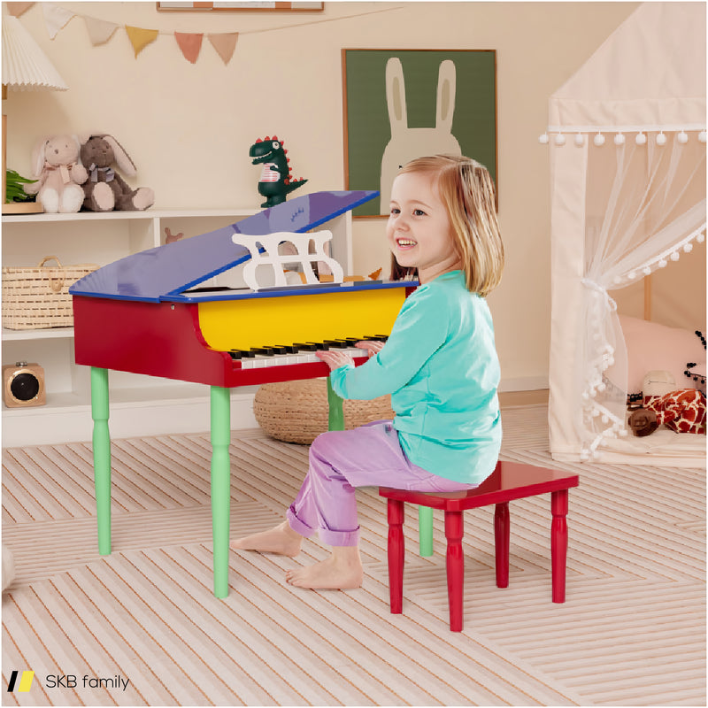 30-Key Wood Toy Kids Grand Piano With Bench And Music Rack 240515-229098