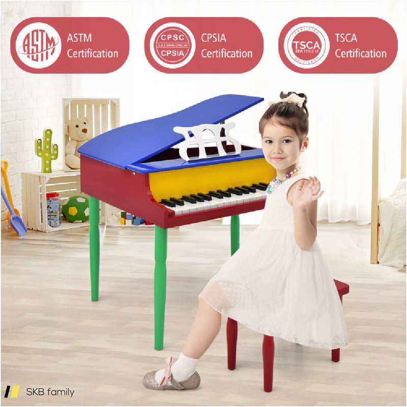 30-Key Wood Toy Kids Grand Piano With Bench And Music Rack 240515-229098