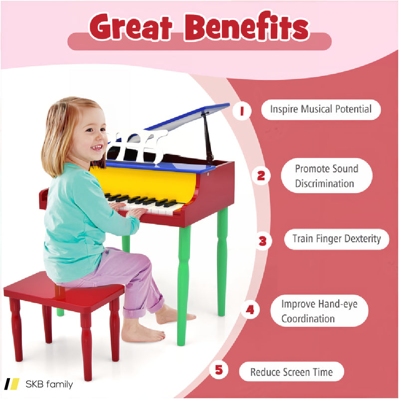 30-Key Wood Toy Kids Grand Piano With Bench And Music Rack 240515-229098