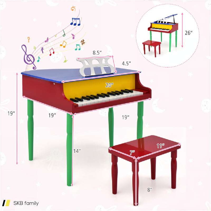 30-Key Wood Toy Kids Grand Piano With Bench And Music Rack 240515-229098