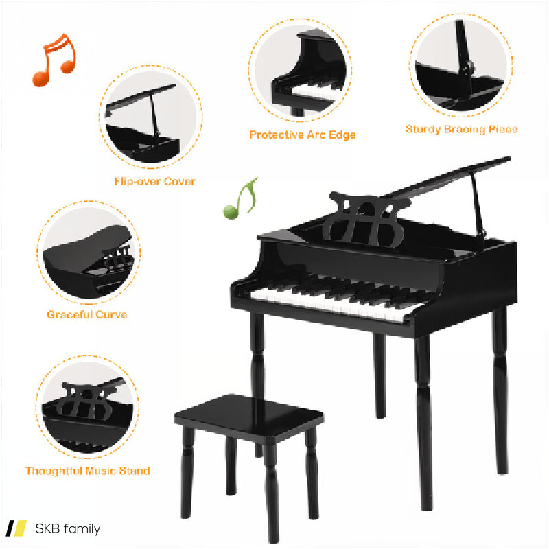 30-Key Wood Toy Kids Grand Piano With Bench And Music Rack 240515-229098