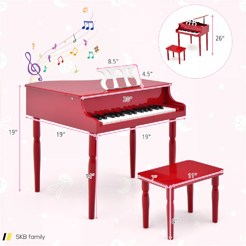 30-Key Wood Toy Kids Grand Piano With Bench And Music Rack 240515-229098