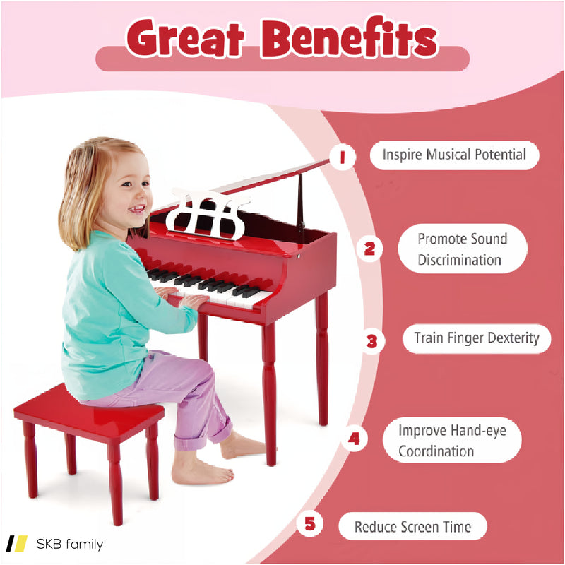 30-Key Wood Toy Kids Grand Piano With Bench And Music Rack 240515-229098