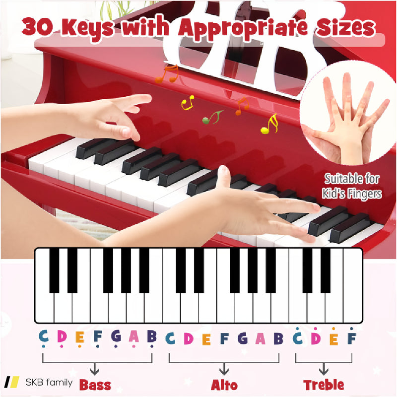 30-Key Wood Toy Kids Grand Piano With Bench And Music Rack 240515-229098