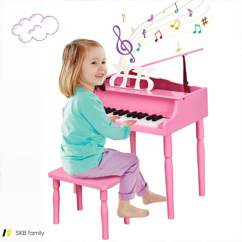 30-Key Wood Toy Kids Grand Piano With Bench And Music Rack 240515-229098