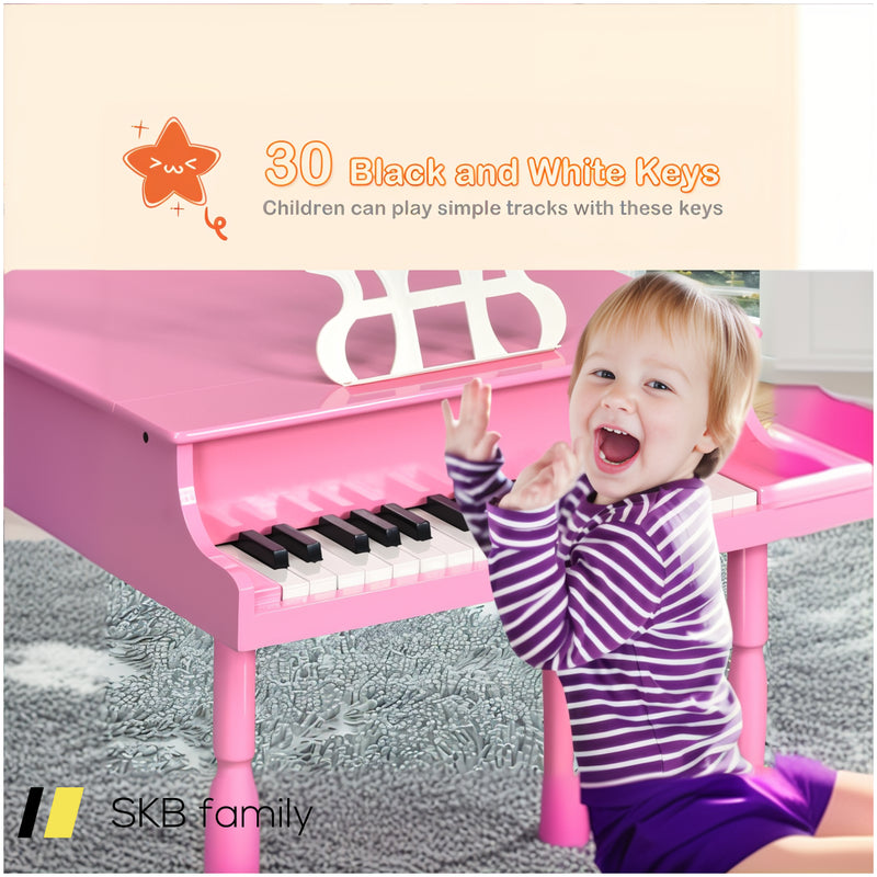 30-Key Wood Toy Kids Grand Piano With Bench And Music Rack 240515-229098