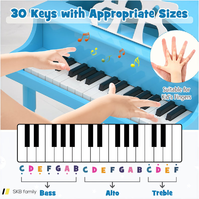 30-Key Wood Toy Kids Grand Piano With Bench And Music Rack 240515-229098