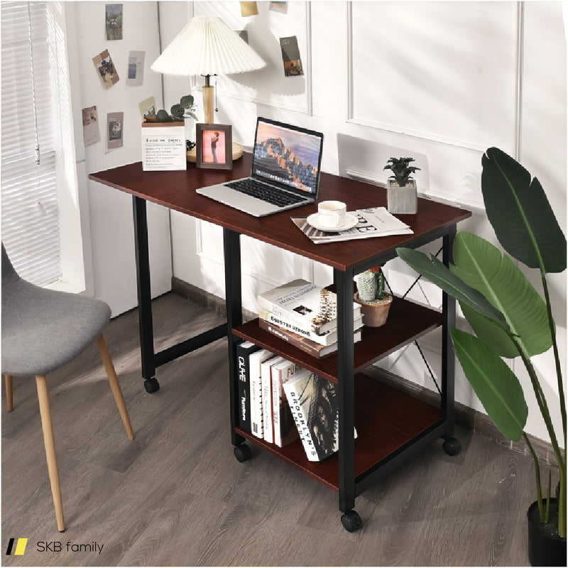 Folding Writing Office Desk With Storage Shelves 240515-229101