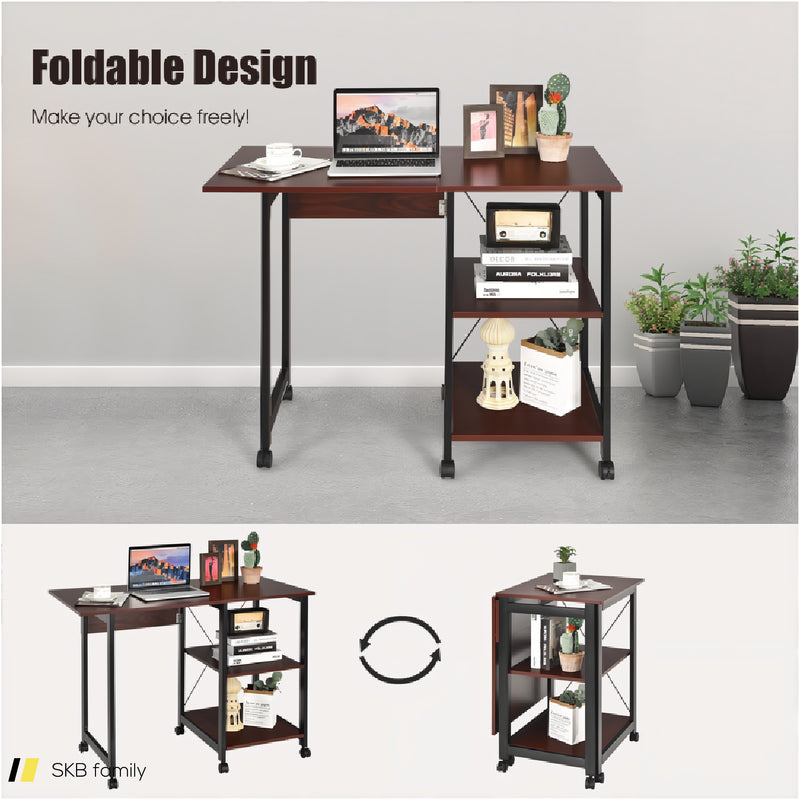 Folding Writing Office Desk With Storage Shelves 240515-229101