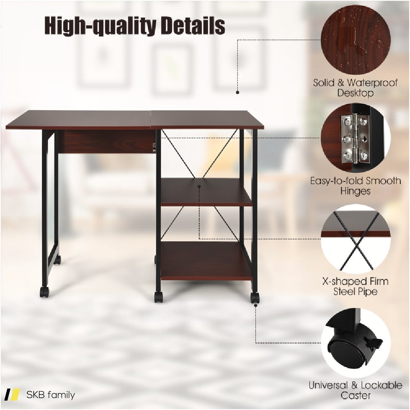 Folding Writing Office Desk With Storage Shelves 240515-229101