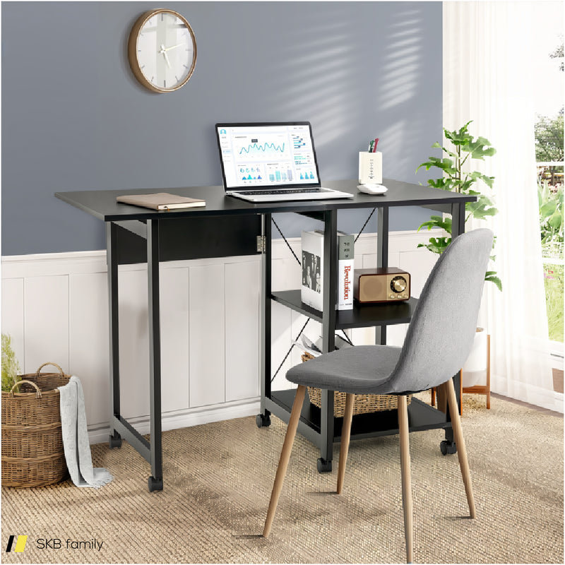 Folding Writing Office Desk With Storage Shelves 240515-229101