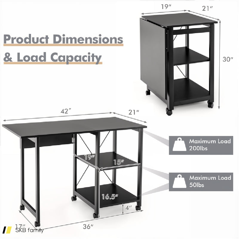 Folding Writing Office Desk With Storage Shelves 240515-229101