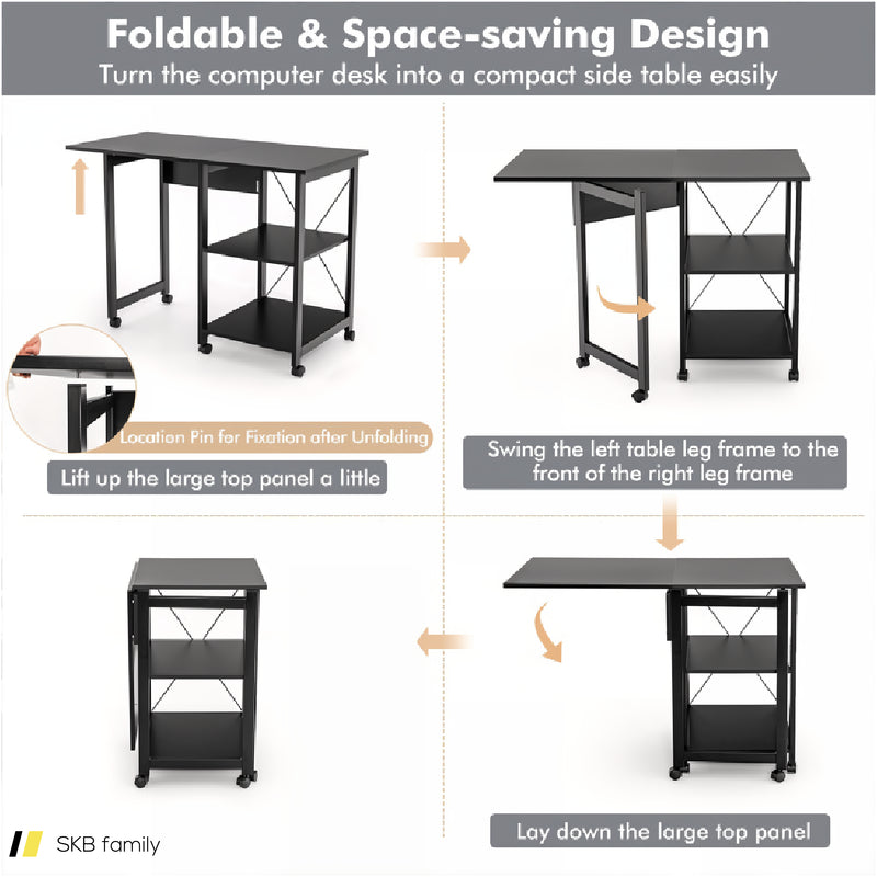 Folding Writing Office Desk With Storage Shelves 240515-229101