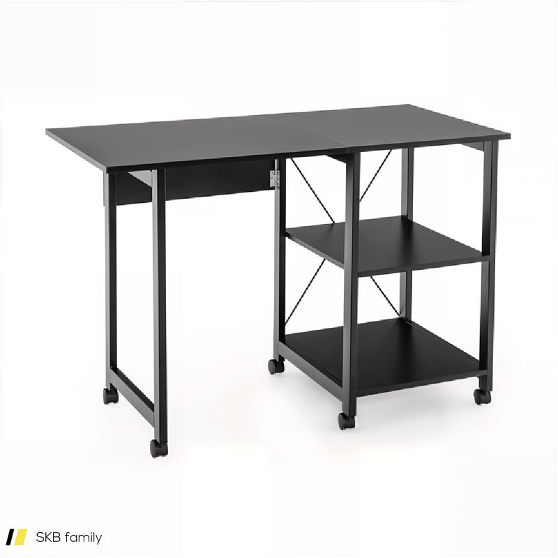 Folding Writing Office Desk With Storage Shelves 240515-229101