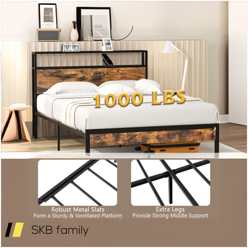 Twin/Full/Queen Bed Frame With Storage Headboard And Charging Station 240515-229110