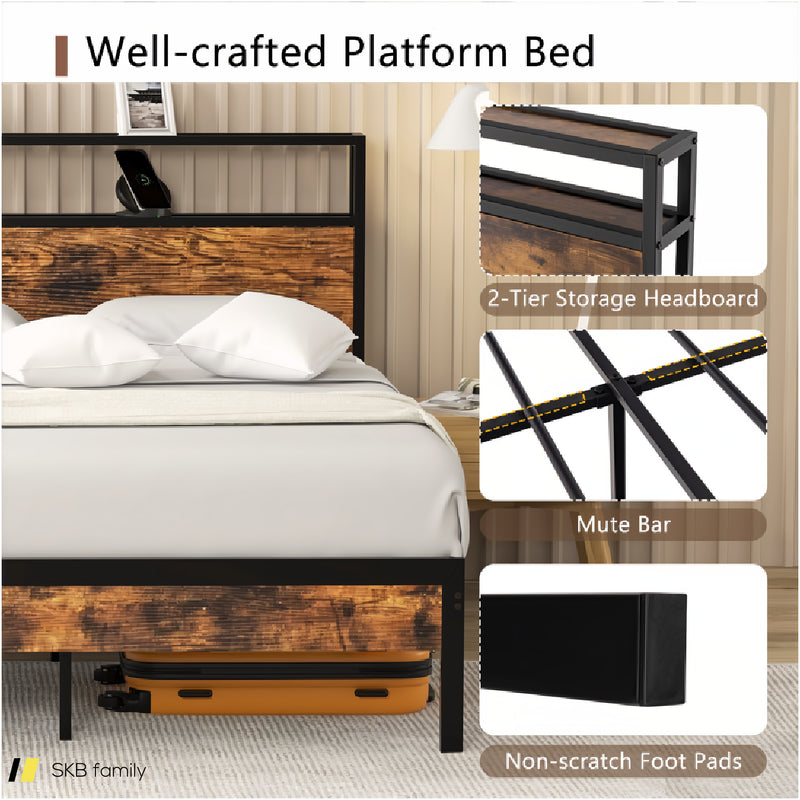 Twin/Full/Queen Bed Frame With Storage Headboard And Charging Station 240515-229110