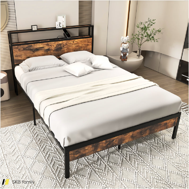 Twin/Full/Queen Bed Frame With Storage Headboard And Charging Station 240515-229110