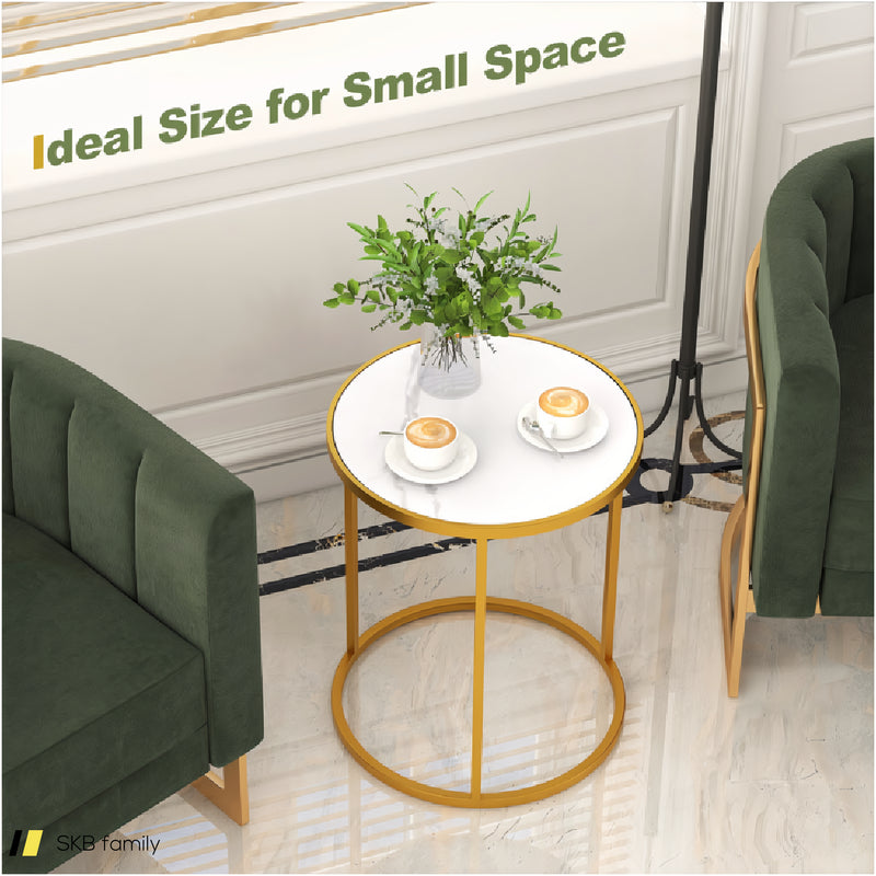 16 Inch Marble Top Round Side Table With Golden Metal Frame For Living Room Bedroom 240515-229111