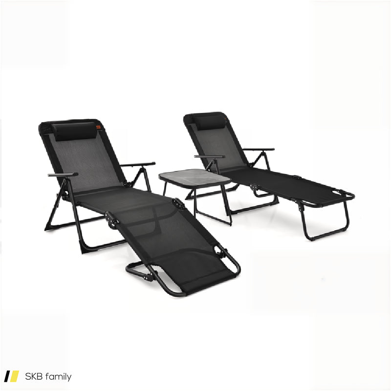 3 Pieces Patio Folding Chaise Lounge Set With Pvc Tabletop 240515-229117