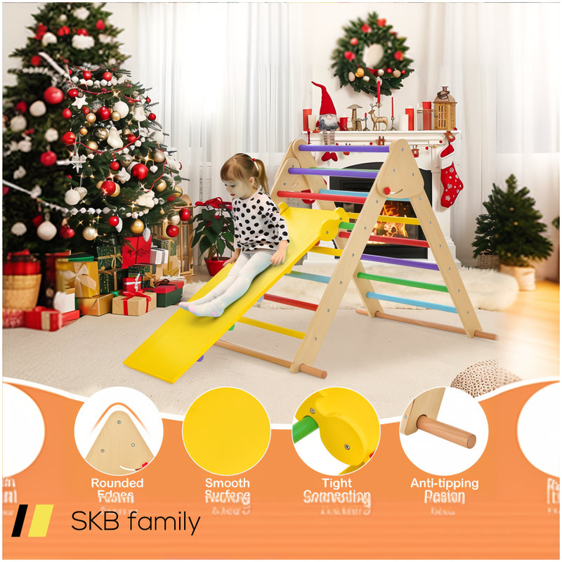 Kids Climbing Triangle Set With Adjustable And Reversible Ramp 240515-229121