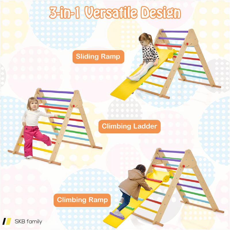 Kids Climbing Triangle Set With Adjustable And Reversible Ramp 240515-229121