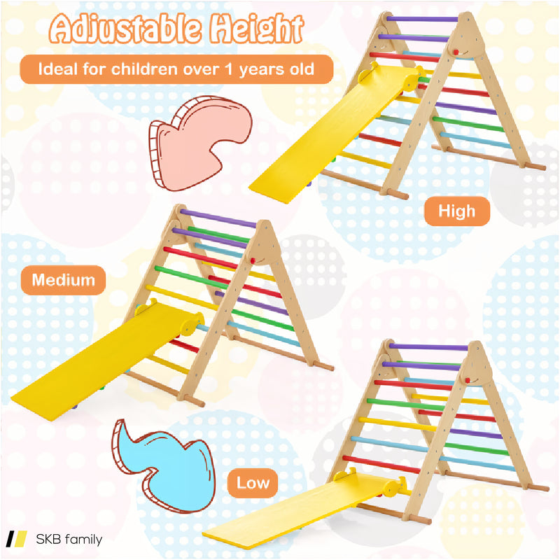 Kids Climbing Triangle Set With Adjustable And Reversible Ramp 240515-229121