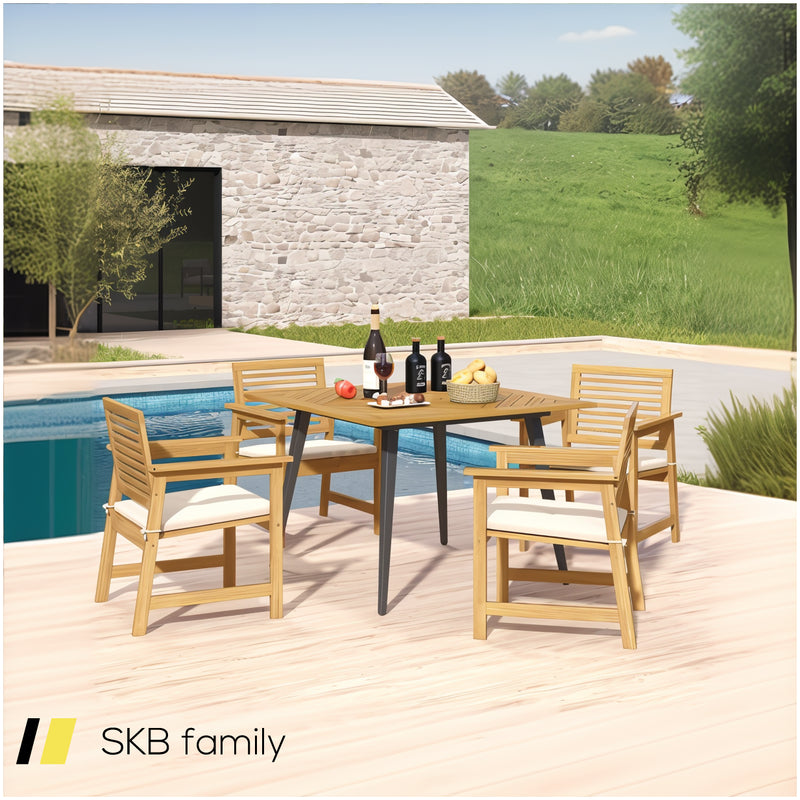 4-Person Acacia Wood Outdoor Dining Table For Garden, Poolside And Backyard 240515-229123