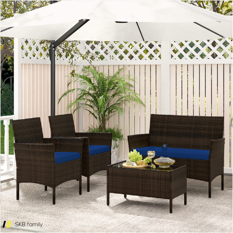 4 Piece Patio Rattan Conversation Set With Cozy Seat Cushions 240515-229124