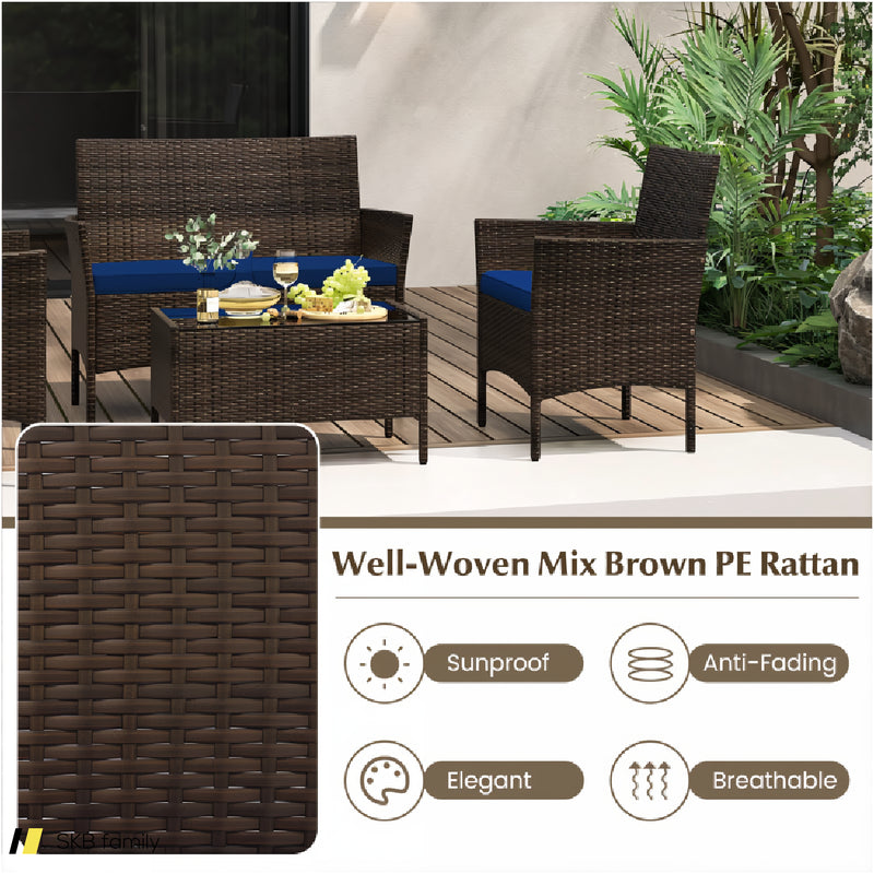 4 Piece Patio Rattan Conversation Set With Cozy Seat Cushions 240515-229124