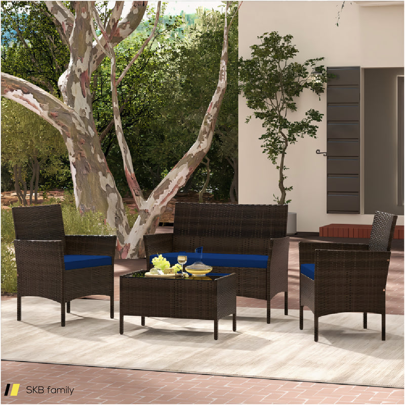 4 Piece Patio Rattan Conversation Set With Cozy Seat Cushions 240515-229124