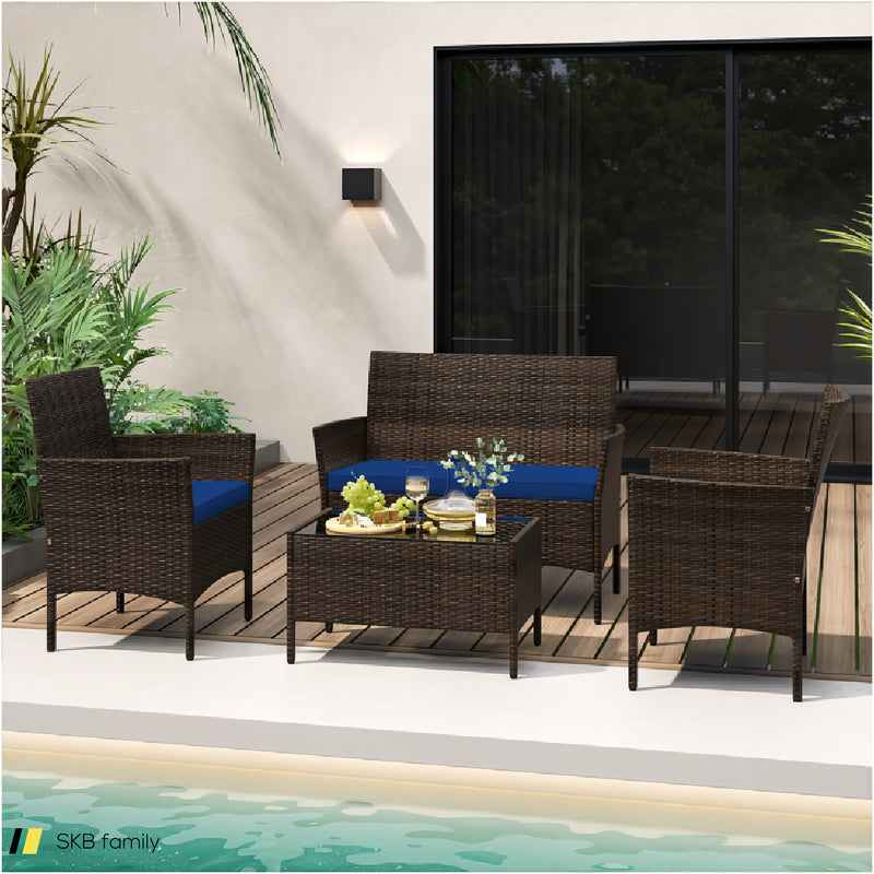 4 Piece Patio Rattan Conversation Set With Cozy Seat Cushions 240515-229124