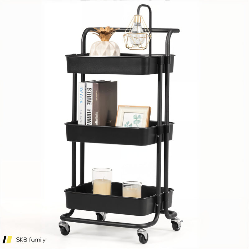 3-Tier Utility Cart Storage Rolling Cart With Casters 240515-229125