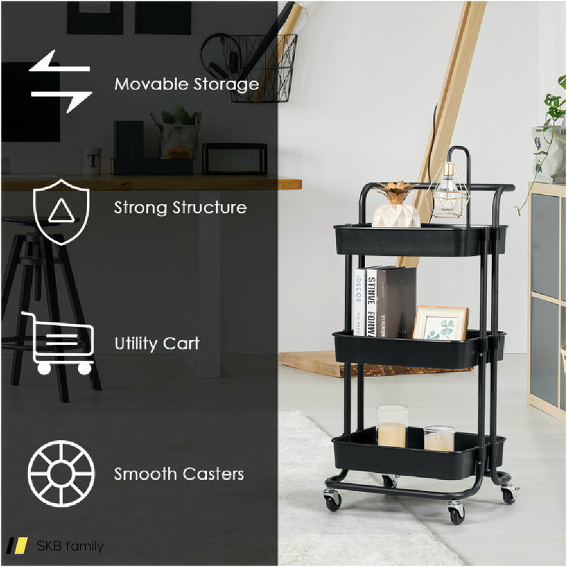 3-Tier Utility Cart Storage Rolling Cart With Casters 240515-229125