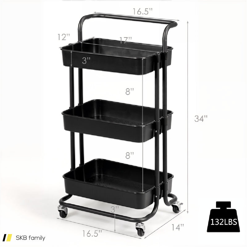 3-Tier Utility Cart Storage Rolling Cart With Casters 240515-229125