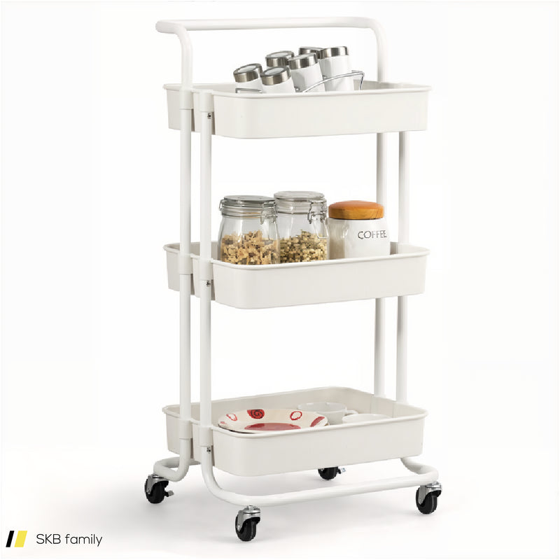 3-Tier Utility Cart Storage Rolling Cart With Casters 240515-229125