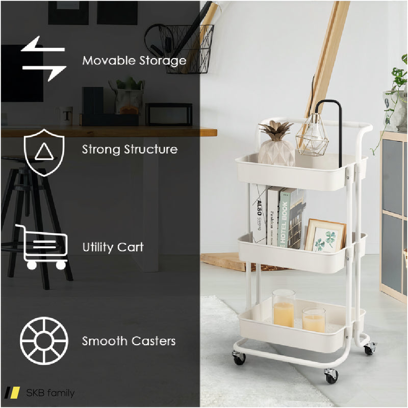 3-Tier Utility Cart Storage Rolling Cart With Casters 240515-229125