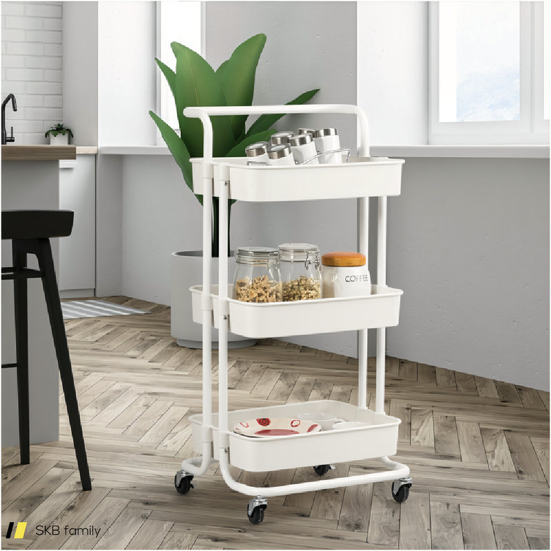 3-Tier Utility Cart Storage Rolling Cart With Casters 240515-229125