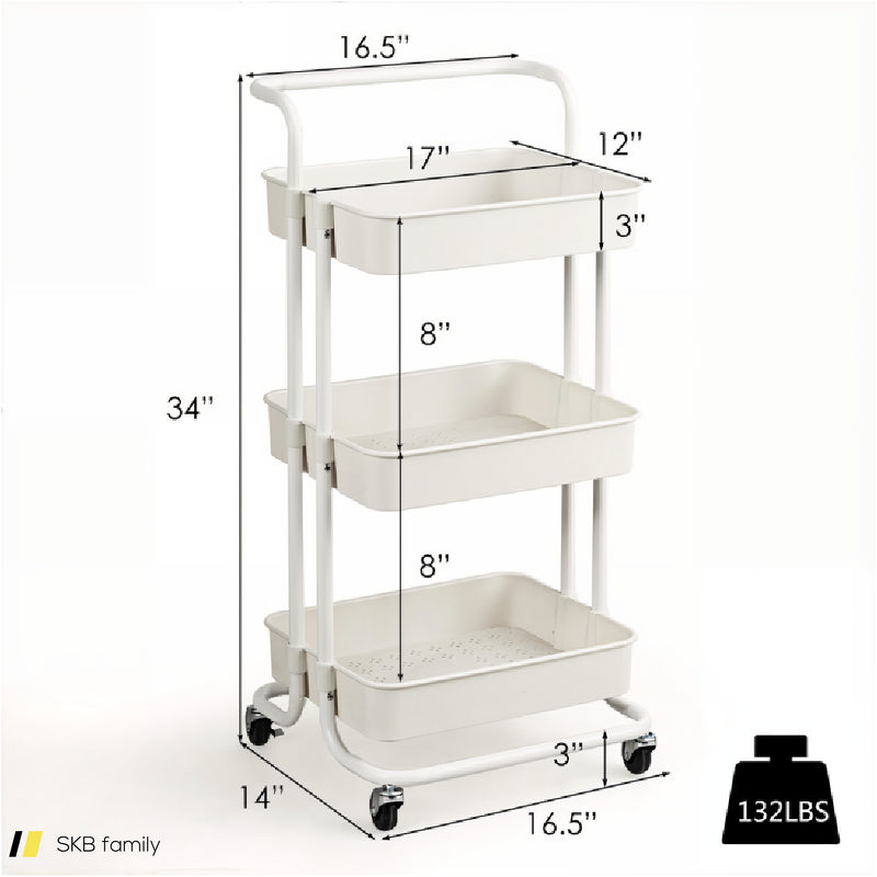 3-Tier Utility Cart Storage Rolling Cart With Casters 240515-229125