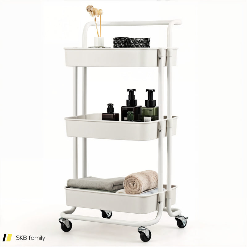 3-Tier Utility Cart Storage Rolling Cart With Casters 240515-229125