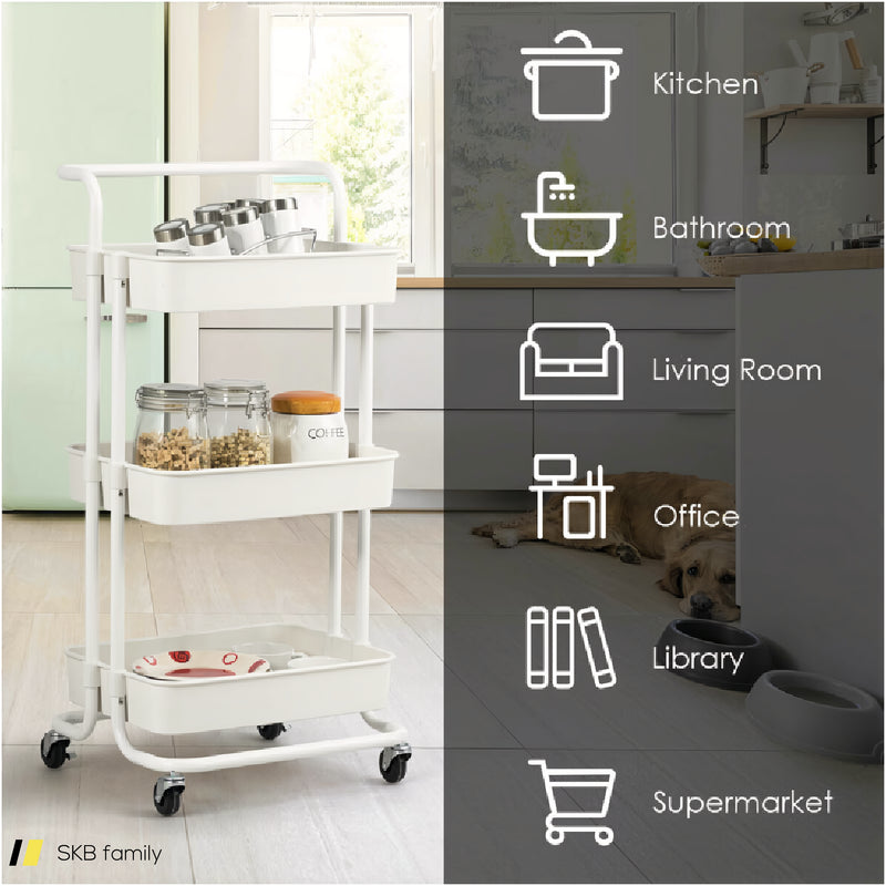 3-Tier Utility Cart Storage Rolling Cart With Casters 240515-229125