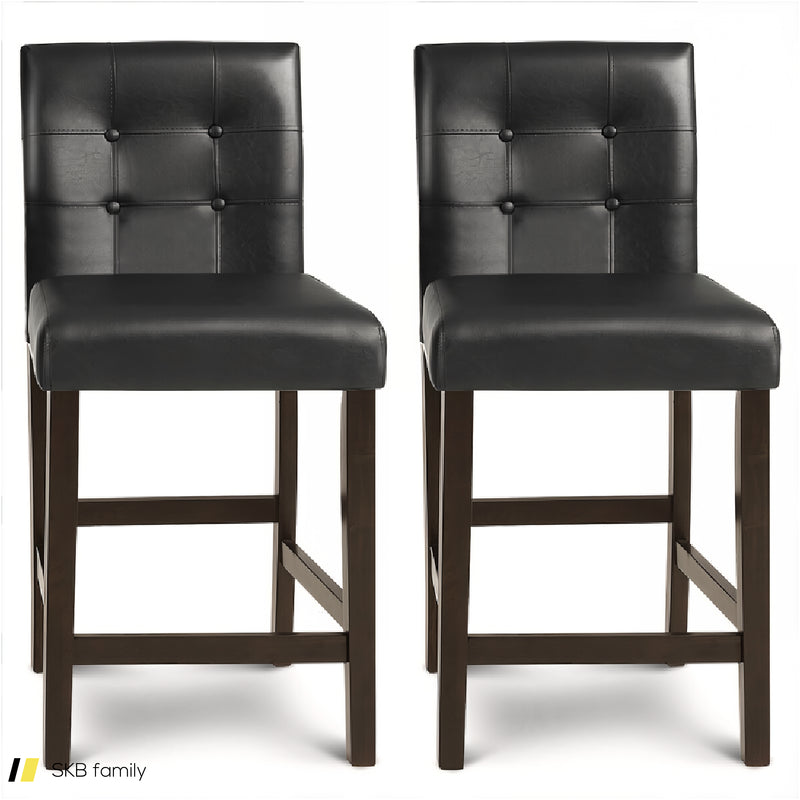 Set Of 2 Pvc Leather Bar Stools With Solid Wood Legs 240515-229126