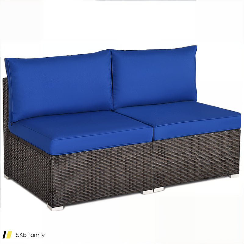 2 Pieces Patio Rattan Armless Sofa Set With 2 Cushions And 2 Pillows 240515-229129