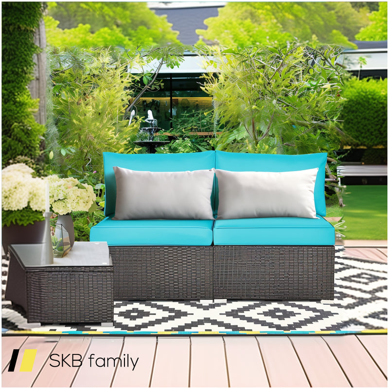 2 Pieces Patio Rattan Armless Sofa Set With 2 Cushions And 2 Pillows 240515-229129