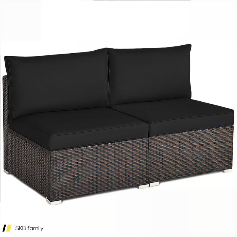 2 Pieces Patio Rattan Armless Sofa Set With 2 Cushions And 2 Pillows 240515-229129