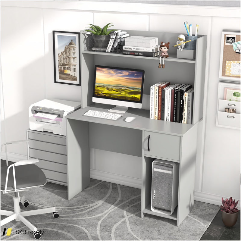 Home Office Desk With Raised Display Shelf And 2 Open Shelves 240515-229132