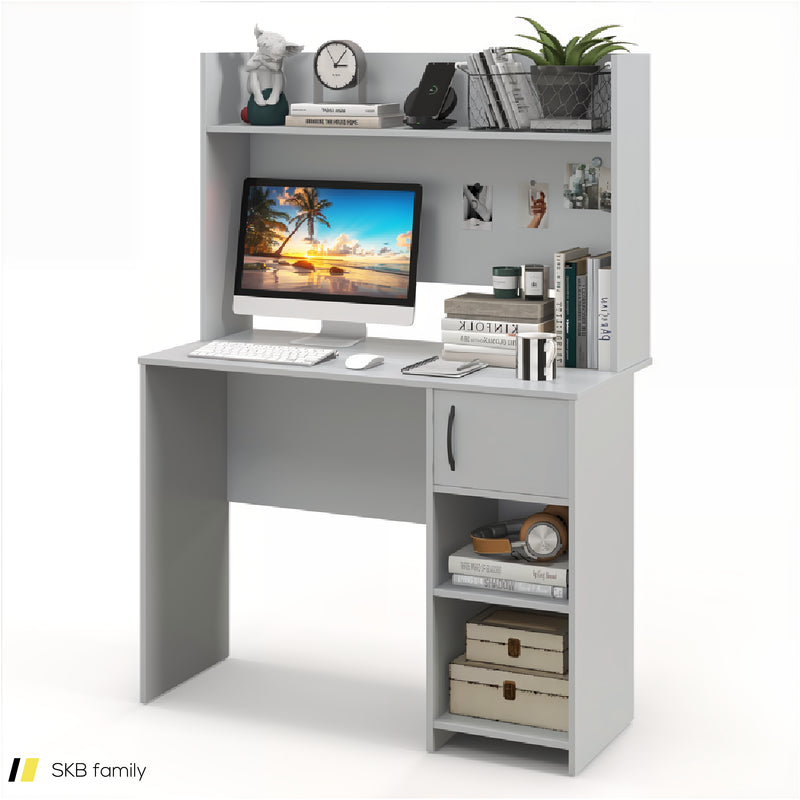 Home Office Desk With Raised Display Shelf And 2 Open Shelves 240515-229132