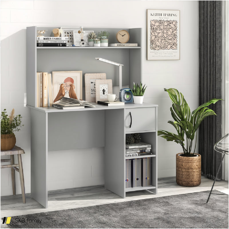 Home Office Desk With Raised Display Shelf And 2 Open Shelves 240515-229132