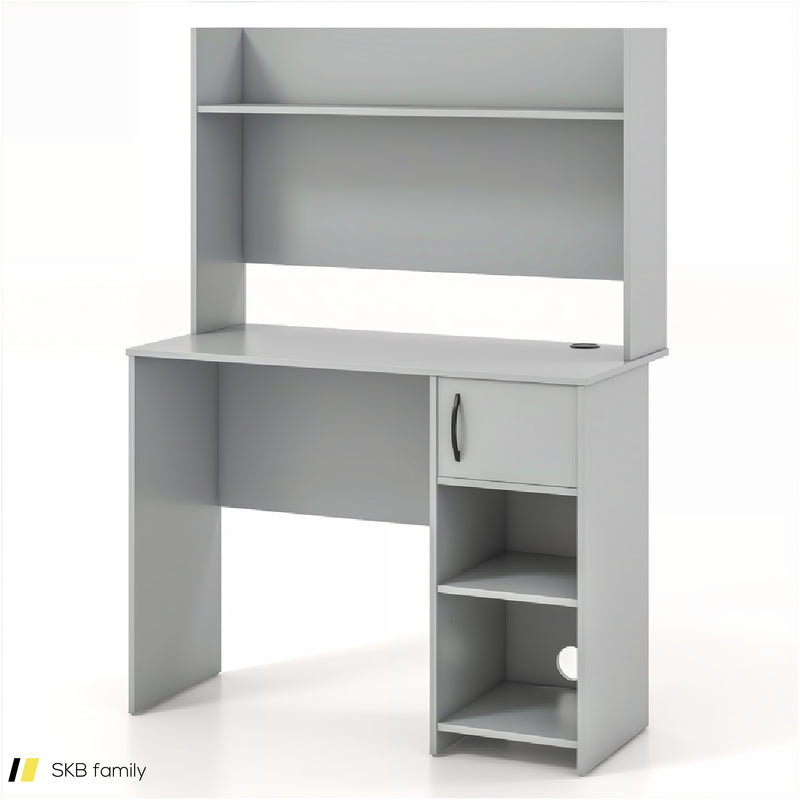 Home Office Desk With Raised Display Shelf And 2 Open Shelves 240515-229132